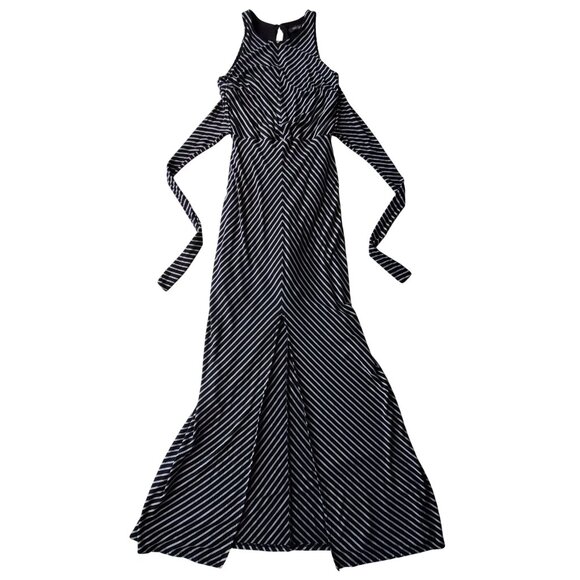 White House Black Market Tie Front BW Chevron Striped Sleeveless Maxi Dress XS - Picture 8 of 16